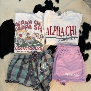 Alpha Chi Sorority Graphic Tees & Shorts Bundle - White, Mint, Lavender
